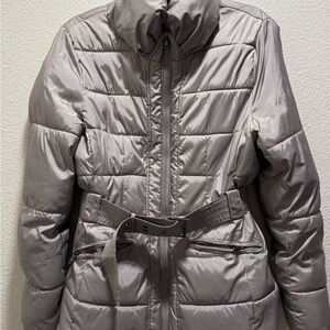 New York & Company Gray/Silver Belted Puffer Coat/jacket